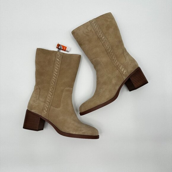 NEW Vince Camuto Zelcinna Tan Leather Water Repellent Mid Calf Boots Women's 10 - Picture 1 of 6